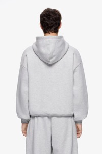 Survêtement unisexe gris en coton anti-plis léger, coupe ample longue, à capuche, couleur unie, tenue décontractée d'automne avec logo imprimé - Product Image 6