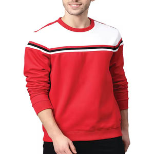 Sweat-shirt pour homme à blocs de couleur rouge et blanc en coton avec détails rayés – Qualité supérieure, vente en gros, best-seller de la mode - Product Image 6
