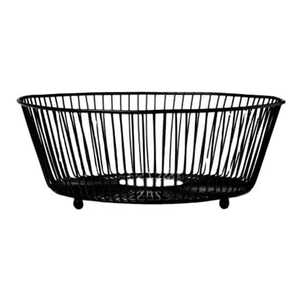 Round <b>Black</b> Wire <b>Basket</b> Shallow Metal <b>Storage</b> Tray Kitchen Countertop Fruit Bread Holder Serving Dish - Product Image 1