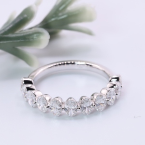 Luxury White Gold Oval Cut Lab Grown Diamond Half Eternity Wedding Anniversary Band Shared Prong <b>Stacking</b> <b>Ring</b> Fine Jewelry Gift - Product Image 1