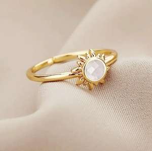 Wholesale Rose <b>Quartz</b> 6 MM Gemstone Sunburst <b>Rings</b> - Gold Plated Adjustable <b>Ring</b> for Women Jewelry - Product Image 5