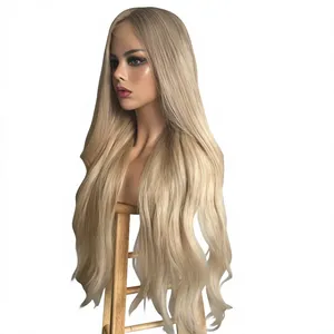 Perruques Lace Front Longues Ondulées Blond Cendré avec Mèches, Cheveux Vierges Ondulés Effet Eau, Vente en Gros - Product Image 5