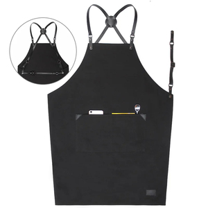 PU Leather Bib <b>Apron</b> with Adjustable Waist and Multiple Pockets for Barbers and Pet Groomers Daily Workwear Classic Style - Product Image 2