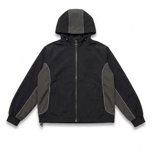New Trends Custom Logo Black With Grey Panels Men's Nylon <b>Wind</b> <b>Breaker</b> Pant Sets For Summer <b>Wind</b> Cross Vintage Streetwear Jacket - Product Image 3