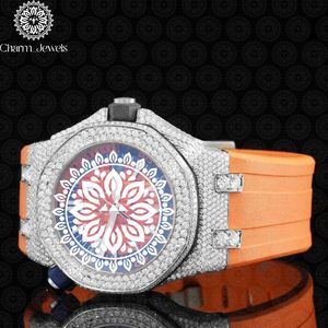 Charm_Jewels Luxury Tonneau Stainless Steel <b>Watch</b> 42mm Analog Quartz Sapphire Crystal <b>Diamond</b> Bezel Orange Silicone Band Unisex - Product Image 2