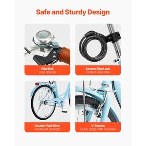 Bicicletta da Spiaggia Azzurra da 26 Pollici con 1 Velocità, Portapacchi Posteriore di Grande Capacità e Forcella Anteriore in Alluminio, Design Robusto e Sicuro - Product Image 6