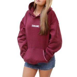 Sudadera con Capucha Oversize Estampada Sunshine, de Felpa, Casual, Unisex, Color Granate, con Bolsillos, para Otoño - Product Image 1