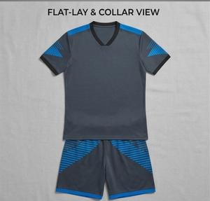 Ensemble de maillot de football pour homme à col en V, manches courtes, imprimé par sublimation, respirant, coupe ajustée, vêtements de sport, design rayé bleu-gris - Product Image 5