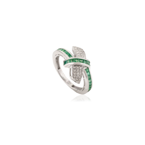 925 Sterling <b>Silver</b> Princess Cut Genuine <b>Emerald</b> & Round Diamond Crossline Love Knot Channel Set <b>Ring</b> for Women's Gift - Product Image 1