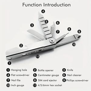 Multi-strumento portatile compatto 11-in-1 in acciaio inossidabile per avventure all'aria aperta uso quotidiano-supporto per telefono apribottiglie coltello pieghevole - Product Image 4