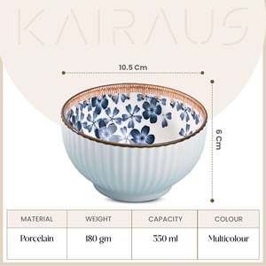 Modern Floral Ribbed Porcelain Soup Bowls Eco-Friendly <b>Set</b> of 6-<b>Microwave</b> Oven Safe Tableware for Food Serving - Product Image 2