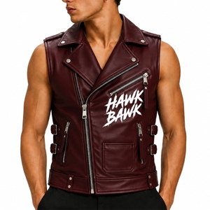 Veste en cuir multi-poches pour homme, design sans manches, col large, fermeture éclair sur le devant, sangles latérales réglables, style personnalisé - Product Image 1