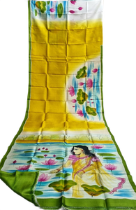 Sari imprimé à la main, tissu en soie pure Bishnupuri, pour femmes, Inde, Pakistan, Bangladesh, sari traditionnel - Product Image 4