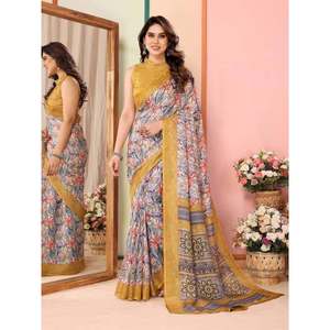 FANCY KOTA DORIA SILK IMPRIMÉ TRAVAIL SAREE AVEC BLOUSE INCOUSÉE JAUNE - Product Image 1