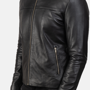 Chaqueta de Motociclista Personalizada para Hombre, de Cuero Genuino Negro, Cuello Alto, Cierre de Cremallera, Corte Ajustado, Largo Regular, Color Sólido, para Otoño - Product Image 5
