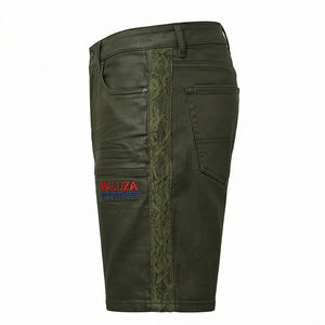 Unisex <b>Black</b> Faux Leather Elastic Waist Quick Dry Breathable Street Cargo Biker Hip Hop Urban Fashion Maluza Industries Shorts - Product Image 4