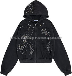 Hoodie Customize OEM Zipper-Up Winter Hoodie by Waseem Impex High Quality 100% Cotton Fleece Rhinestone Multicolor Unisex Hoodie - Product Image 1