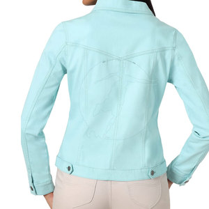 Chaqueta de Cuero Tejida Azul Claro para Mujer, con Cierre, Bolsillos con Parches, Impermeable, Transpirable y Resistente al Viento, para Otoño e Invierno - Product Image 6