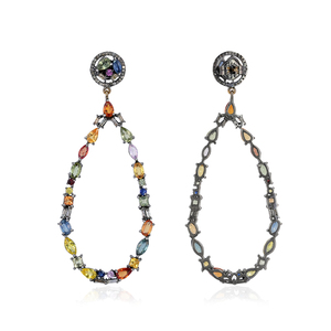Natural Diamond 925 Silver Multi Sapphire Gemstone Designer <b>Drop</b> Dangle Push <b>Back</b> Earrings Fine Jewelry Wholesale Jewelry - Product Image 6