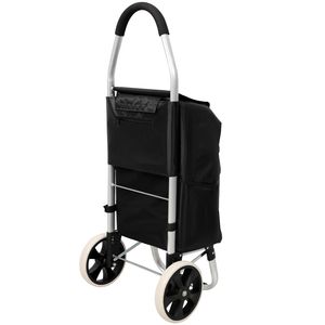 Carrello della spesa pieghevole nero con ruote, borsa rimovibile in tessuto Oxford impermeabile, carrello per la spesa pratico - Product Image 4