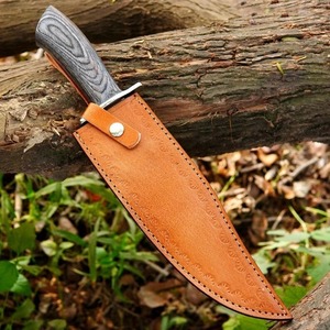 Cuchillo de Caza de Acero Inoxidable con Hoja de Punta Caída, Mango de Madera y Funda de Cuero para Uso en Exteriores - Product Image 5