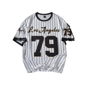 Maillot de baseball vintage à rayures fines, style streetwear oversize avec graphique personnalisé, haut d'été, vente en gros - Product Image 1
