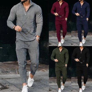 Ensemble de survêtement bordeaux zippé pour homme : sweat-shirt polo à manches longues et pantalon de jogging – Tenue décontractée pour l'automne - Product Image 6