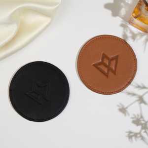 Luxury Square Genuine Leather Coasters Set Custom Debossed Logo Premium Desk Protector Cup Mats Manufacturer LC-0060 - Product Image 3