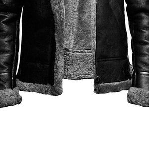 Men's Genuine Leather Aviator Bomber Jacket With Shearling Lining Windproof Winter Moto Biker <b>Coat</b> <b>Zipper</b> Closure - Product Image 3