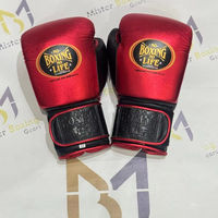 Gants de boxe professionnels en cuir de vachette faits à la main, rouge métallisé tendance, « No Boxing No Life », pour l'entraînement – Vente chaude
