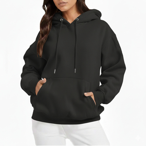 High Quality Winter Women Oversized Hoodie Customized Logo Printing Front Appliques Heat Transfer Printed 100% Cotton Fleece - Product Image 2