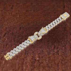 Bracelet UrbanVrit Hip Hop en argent sterling plaqué or, avec double tête de panthère et chaîne cubaine entièrement sertie de moissanite certifiée GRA, lourd - Product Image 3