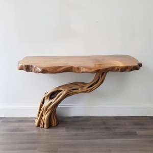 Mesa consola de entrada de madera flotante, consola multimedia, mesa de salón de madera estrecha, mesa auxiliar de borde vivo, decoración de muebles rústicos - Product Image 2