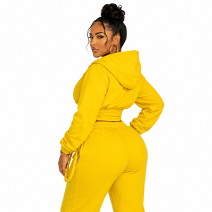 Crop Top Hoodie Long Jogger Outfits Women Athletic Apparel Custom Ladies Women Blank Cropped Hoodie Short Sets men's jackets - Product Image 2