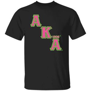 Camiseta Personalizada Negra con Bordado Gráfico para Mujer, Manga Corta, Cuello Redondo, Informal, con Diseño de Letras Alpha Kappa Alpha - Product Image 1