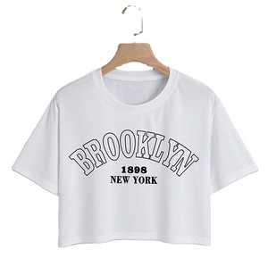 Haut court de yoga à manches courtes en coton 100% écologique à carreaux d'été pour femme, coupe ample et oversize, avec logo personnalisé imprimé, Services de haute qualité - Product Image 1
