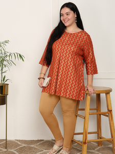 Kurta Anarkali en rayonne à imprimé zig-zag, grande taille, courte, orange, pour femme, séchage rapide, tenue décontractée d'été - Product Image 4