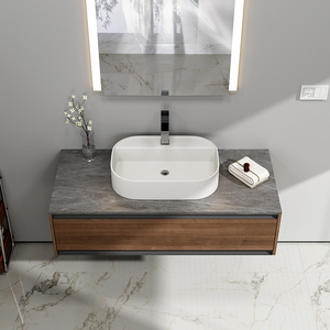 Lavabo ovale blanc mat Maydon en surface solide, moderne, 600 mm, pour salle de bain, à poser sur le comptoir - Product Image 4