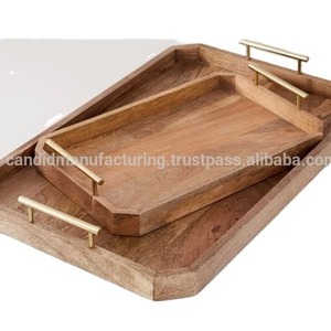Bandeja de Servir de Madera Abstracta Moderna y Lujosa, con Asas de Metal, Forma Rectangular, Multifuncional, Apta para Lavavajillas, de Grado Alimenticio, Decoración de Cocina - Product Image 2
