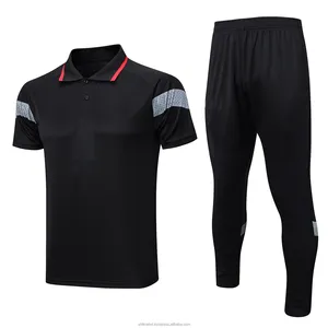 गोल्फ ट्रैकसूट कस्टम लोगो काली फुटबॉल जर्सी छोटी आस्तीन वाली पोलो शर्ट लैपल टी-शर्ट पुरुषों के लिए त्वरित सुखाने वाली प्रशिक्षण पैंट सेट