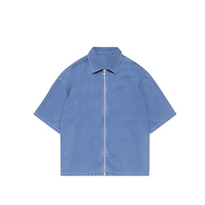 Chemise zippée à manches courtes pour homme, style streetwear, coupe oversize, décontractée, légère, respirante, séchage rapide, toile unie, logo personnalisé OEM - Product Image 2