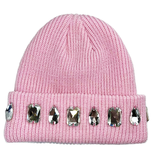 Gorro de Punto con Lazo de Frutas y Cristales de Imitación, Cálido para Invierno, Color Sólido, 100% Algodón, Transpirable, Impermeable, Unisex, Casual - Product Image 3