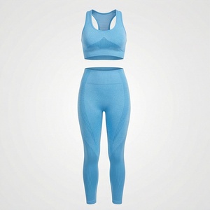 Conjunto de yoga sin costuras para mujer, dos piezas, sujetador deportivo con leggings para gimnasio, correr, actividades atléticas, entrenamiento, fitness, ropa deportiva. - Product Image 1