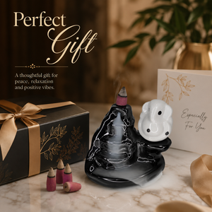 Cute <b>Elephant</b> Ceramic Backflow Incense Burner | Waterfall Aromatherapy Cone Holder Zen Meditation Home <b>Decor</b> Gift Set Tabletop - Product Image 2