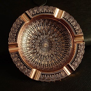 Vintage Brass Round Desktop Ashtray with Floral Design for Home Decor - Product Image 6