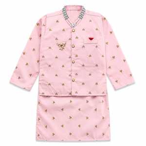 Kurta Pijama Tradicional Étnica de Algodón para Hombre, Bordada en Rosa, con Función de Secado Rápido, para Bodas y Fiestas - Product Image 5