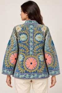 Chaqueta Bomber de Terciopelo Tejida Artesanal Premium para Mujer, con Bordado Floral, Cuello Alto Transpirable, Estilo Casual, Directo de Fábrica - Product Image 4