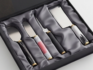 Modern Stainless Steel <b>Cheese</b> <b>Knife</b> <b>Set</b> With Resin Handles Handcrafted And Gold Accents For Dining Use And Tabletop Use - Product Image 3