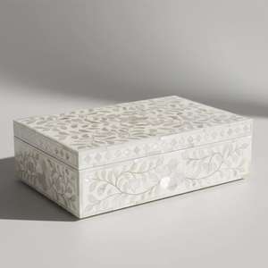 Mother of Pearl Inlay Jewelry <b>Box</b> | White <b>Floral</b> Keepsake, Velvet Lined <b>Storage</b> jewelry organizer Eco friendly jewelry <b>storage</b> - Product Image 4