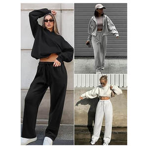 Pantalones deportivos para mujer, holgados, de pierna ancha, con forro polar, de corte recto, de cintura alta, cómodos para estar en casa - Product Image 4